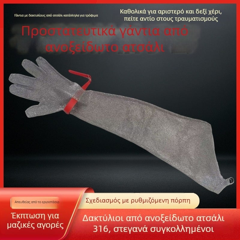 Μανίκια Αντικοπτικά με Προστατευτικά Χεριών και Γάντια από Ανοξείδωτο Ατσάλι με Δαχτυλίδια