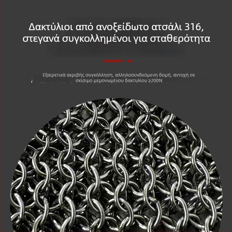 Μανίκια Αντικοπτικά με Προστατευτικά Χεριών και Γάντια από Ανοξείδωτο Ατσάλι με Δαχτυλίδια