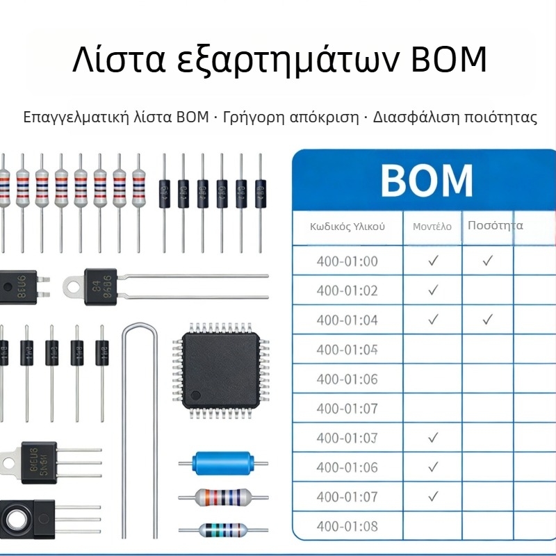 Ηλεκτρονικά εξαρτήματα: BOM λίστα για παραγγελία, διόδοι, IC τσιπ, MOS τρανζίστορ, αντιστάσεις και πυκνωτές — αγορά σε ένα σημείο