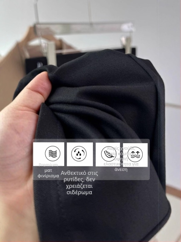 Γυναικείες παντελόνες κοστουμιού με drape, Άνοιξη 2026, Μαύρες, Ψηλή μέση, Ευρύ πόδι, Casual παντελόνια