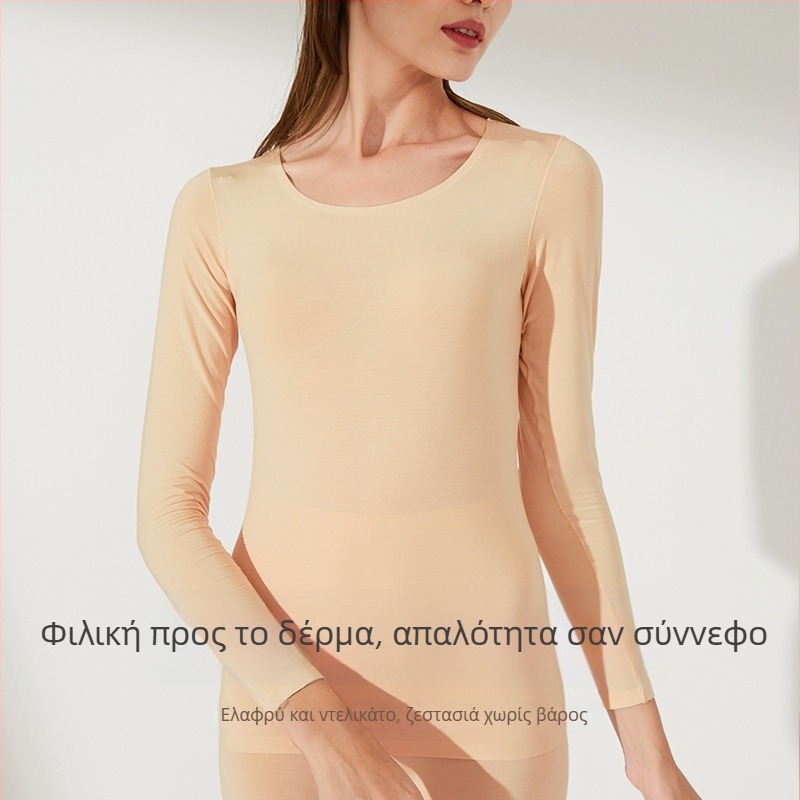Γυναικεία λεπτή θερμική μπλούζα με υψηλή ελαστικότητα, μακριά μανίκια, στρογγυλός λαιμός, ζεστή και άνετη