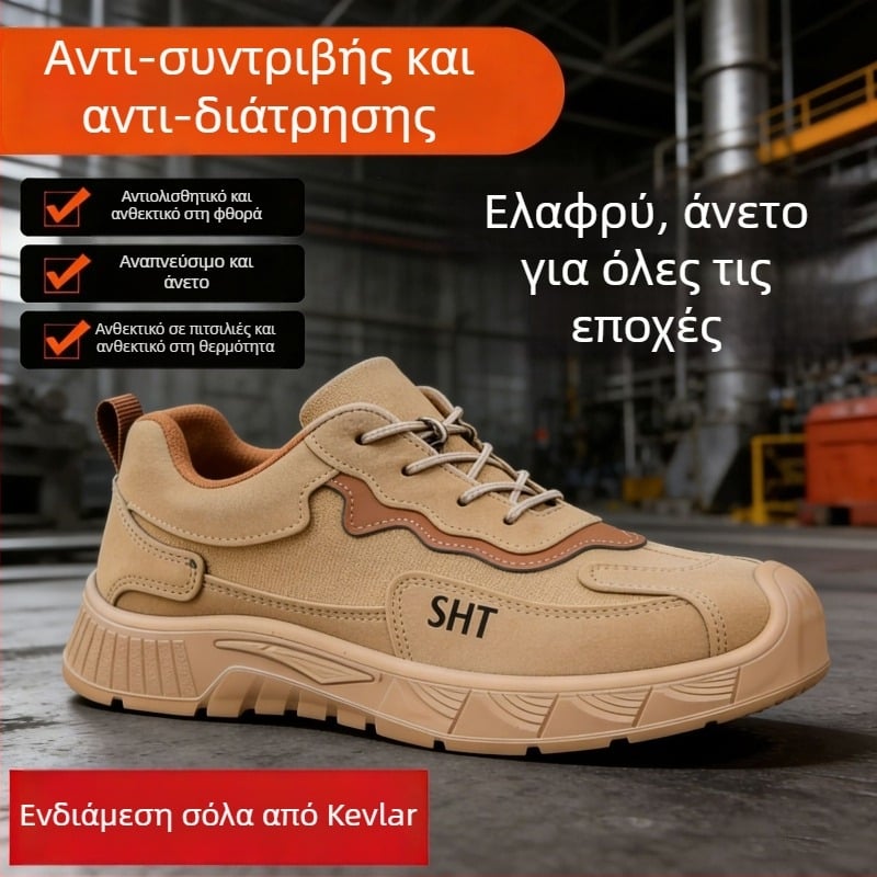 Ανδρικά παπούτσια ασφαλείας με μεταλλικό δάκτυλο και ευρύ μπροστινό μέρος, σόλα από καουτσούκ, αντί-χτύπημα και αντίσταση σε διάτρηση, για εργοτάξια, όλες τις εποχές, ανθεκτικά παπούτσια εργασίας