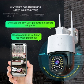 HD εξωτερική PTZ κάμερα ασφαλείας με 4G, 360° πανοραμική προβολή, πλήρους χρώματος νυχτερινή όραση, ασύρματη παρακολούθηση μέσω Wi‑Fi