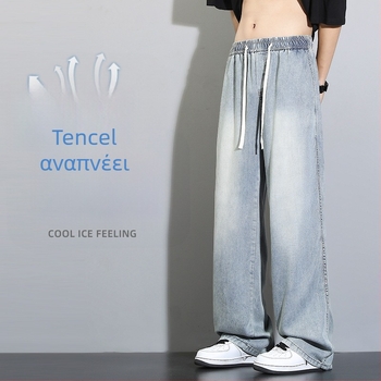 Ανδρικά τζιν από denim με Lyocell - Καλοκαίρι διαπνοή, ρετρό στυλ, άνετη γραμμή, φαρδύ πόδι και ίσια γραμμή, ελαστικότητα