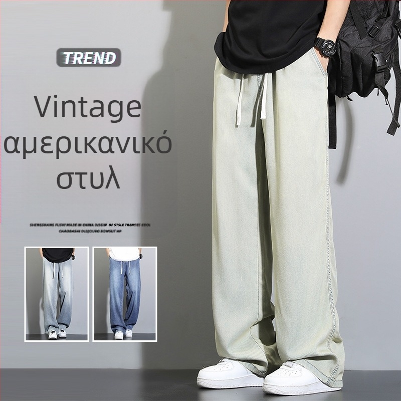 Ανδρικά τζιν από denim με Lyocell - Καλοκαίρι διαπνοή, ρετρό στυλ, άνετη γραμμή, φαρδύ πόδι και ίσια γραμμή, ελαστικότητα