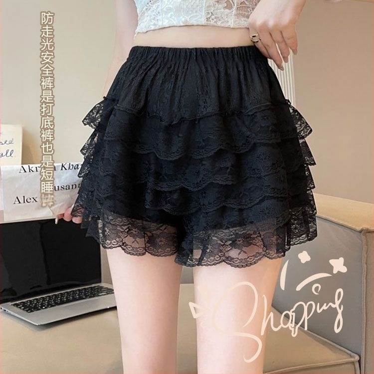 Γυναικεία κολάν από Ice Silk με δαντέλα, ασφαλή, διαπνέοντα και λεπτά, μήκος 3/4, κατάλληλα ως εξωτερικά σορτς