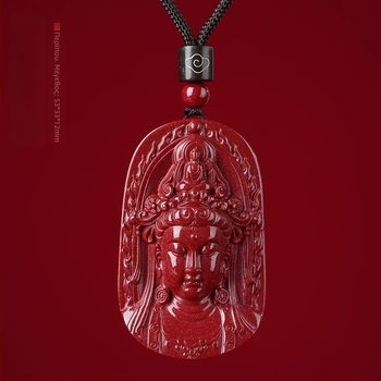 Κολιέ Guanyin από κιννάβαρ για άνδρες – Βουδιστικός Bodhisattva κολιέ