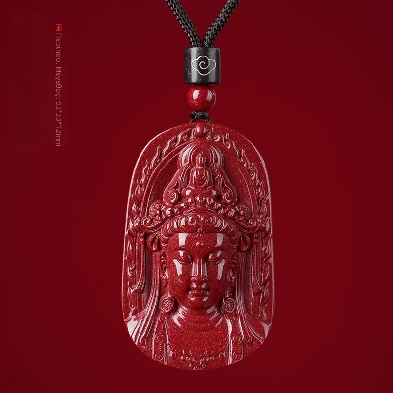 Κολιέ Guanyin από κιννάβαρ για άνδρες – Βουδιστικός Bodhisattva κολιέ