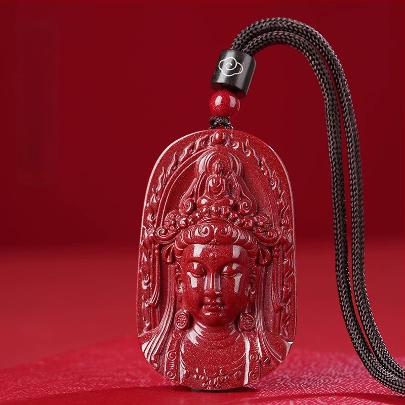 Κολιέ Guanyin από κιννάβαρ για άνδρες – Βουδιστικός Bodhisattva κολιέ