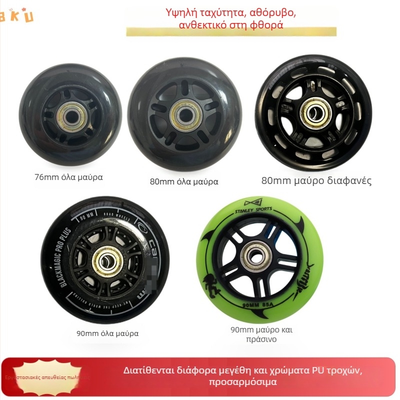 Τροχοί PU 80mm – σετ 2 τεμάχια για ρολέρ πατίν, παιδικά καρότσια, έπιπλα, ιατρικές τσάντες και γραφεία