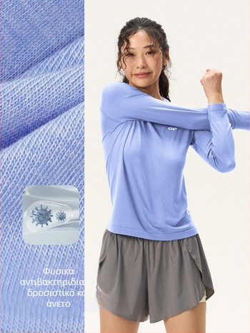 Gray Shell Γυναικεία μακρυμάνικη μπλούζα από Tencel, γρήγορο στέγνωμα για υπαίθριες δραστηριότητες — πεζοπορία, τρέξιμο, αναρρίχηση