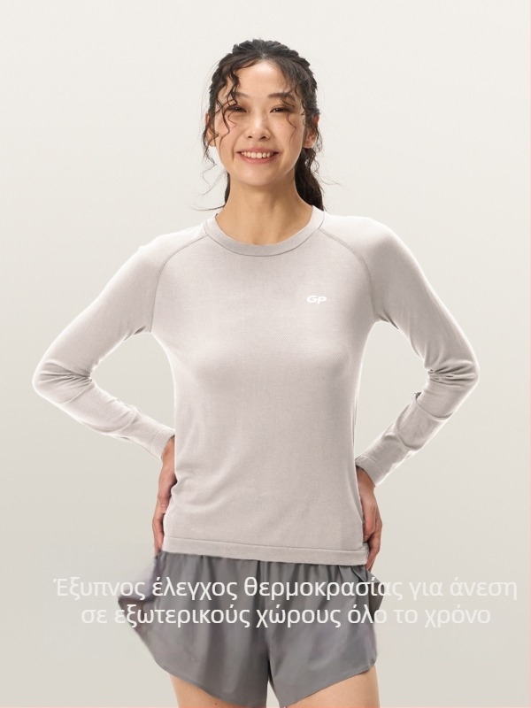 Gray Shell Γυναικεία μακρυμάνικη μπλούζα από Tencel, γρήγορο στέγνωμα για υπαίθριες δραστηριότητες — πεζοπορία, τρέξιμο, αναρρίχηση