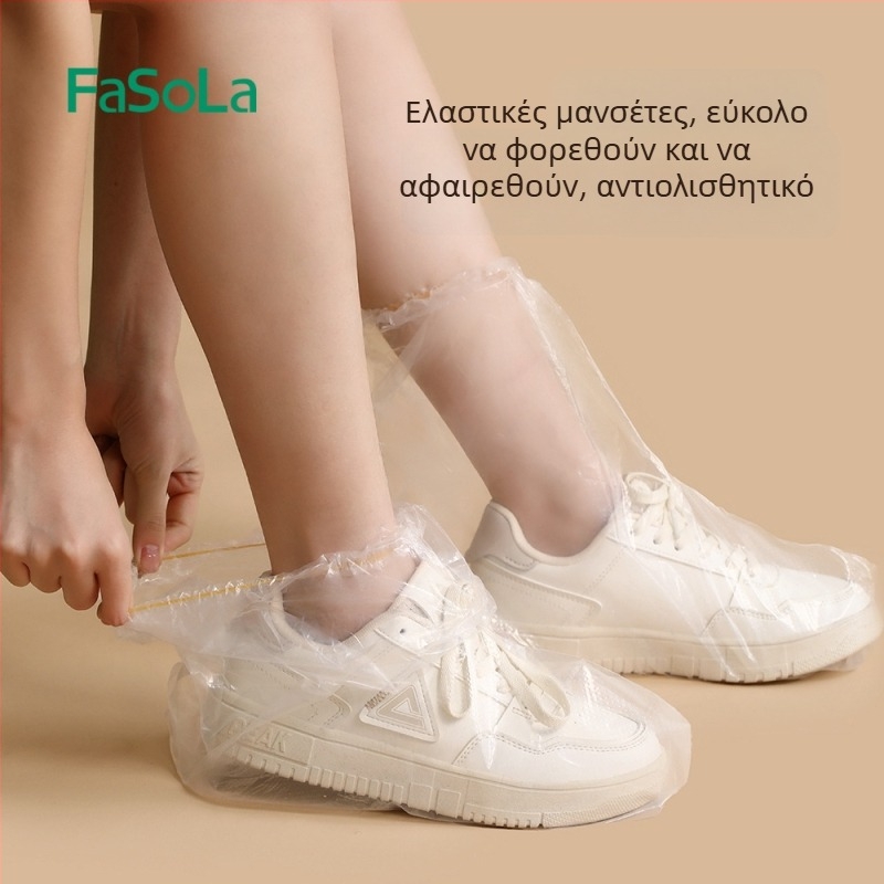 FaSoLa Διαφανείς κάλυμματα παπουτσιών μιας χρήσης, αδιάβροχα από παχυνμένο PE, εξωτερική χρήση, φορητά