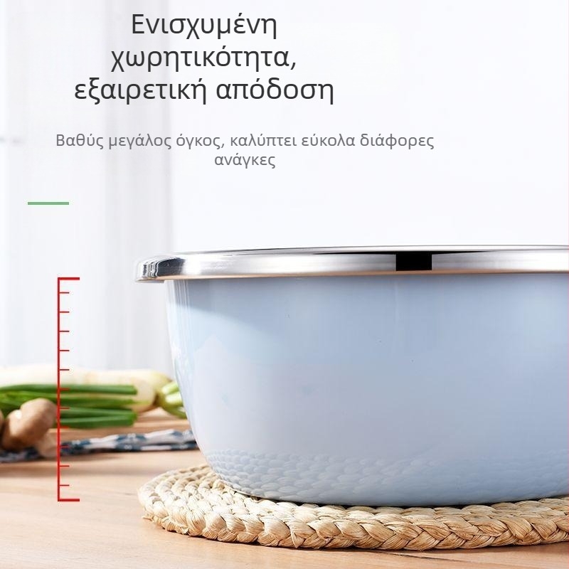 Σετ τριών ανοξείδωτων λεκάνων για την κουζίνα, χρωματιστές, παχείς και βαθιές, κατάλληλες για πλύσιμο προσώπου, λαχανικών, ρυζιού και ζύμης