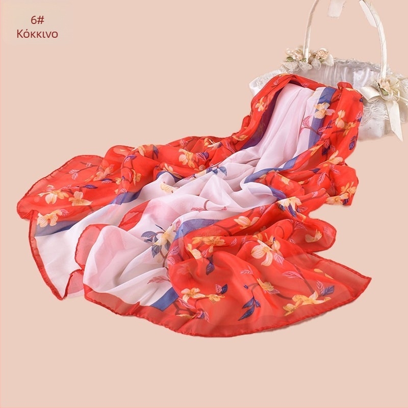 Φουλάρι από chiffon με εκτύπωση φυτών, ελαφρύ και διαπνέον, προστασία από τον ήλιο