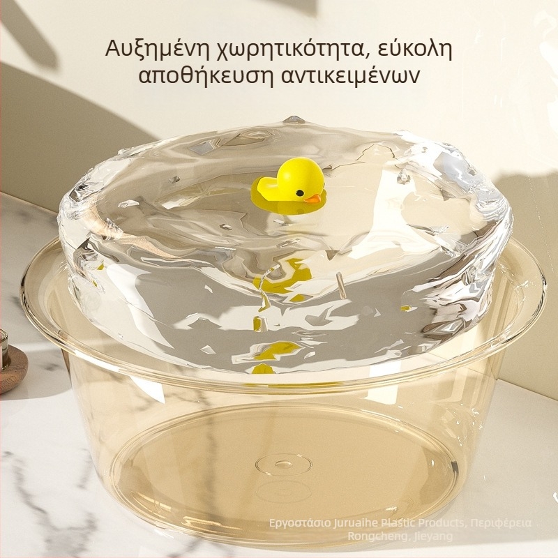 Διαφανής πλαστικός νιπτήρας, μεγάλος κυκλικός και βαθύς, διαστάσεις 40/35/32/29/23 cm