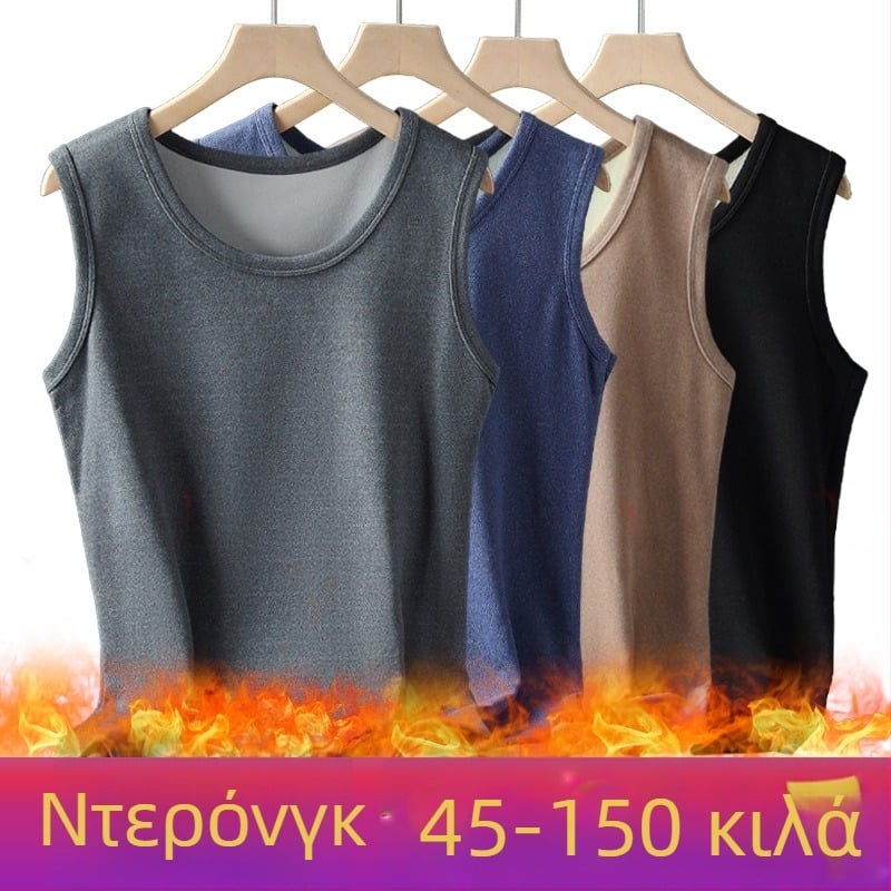 Ανδρικό θερμικό γιλέκο με βελούδινη επένδυση, σε μεγάλο μέγεθος, για τον χειμώνα