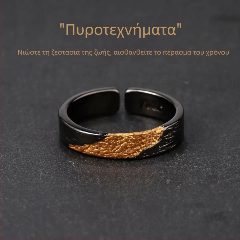 Ανδρικό δαχτυλίδι δείκτη, βιντάζ ανοικτής κατασκευής, χρυσός τόνος με μαύρη επίστρωση, ασημί επίχρισμα, ρετρό κόσμημα