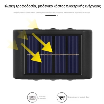 Φωτιστικό τοίχου με φωτισμό επάνω-κάτω, αισθητήρα, ηλιακό εξωτερικό φωτιστικό, αδιάβροχο για πολλαπλές εξωτερικές σκηνές, λευκό και ζεστό φως.
