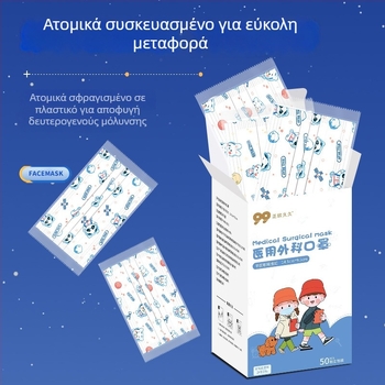 Παιδική ιατρική χειρουργική μάσκα μιας χρήσης με σχέδιο καρτούν, ατομικά συσκευασμένη, διαπνέουσα, άνετη για τα αυτιά