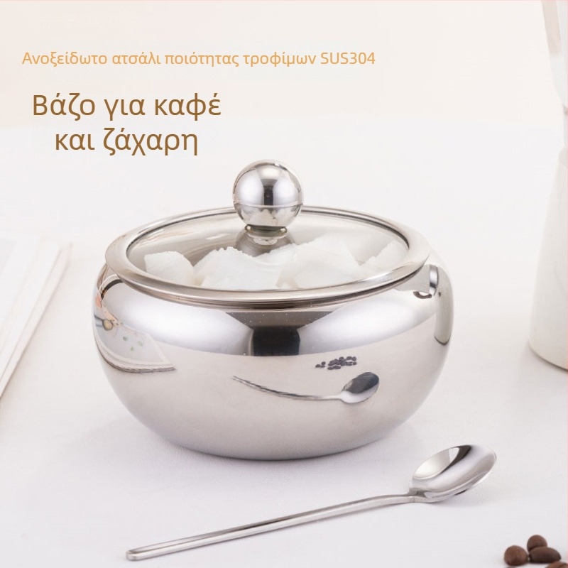 Σετ στρογγυλών δοχείων μπαχαρικών από ανοξείδωτο ατσάλι 304, με βάζο για καφέ, διαφανές βάζο ζάχαρης, δοχεία αλατιού και πιπεριού για την κουζίνα