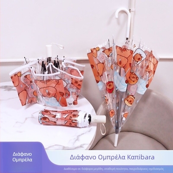 Διάφανη ομπρέλα με σχέδιο κινούμένων σχεδίων, 21 ίντσες, χειροκίνητη διπλωτή, σχέδιο καπιμπάρα, σκελετός με 8 ακτίνες
