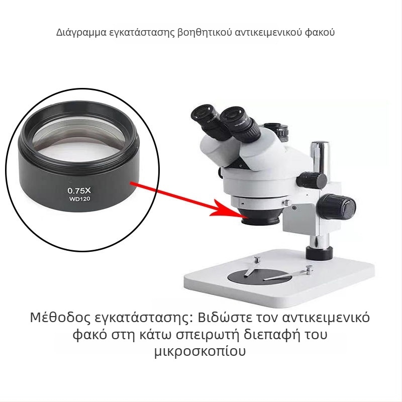 Βοηθητικός αντικειμενικός φακός στερεομικροσκοπίου, WD165/WD30, 5x οφθαλμικός φακός, 2x/0.3x/0.5x/0.7x αντικειμενικοί φακοί, προστασία από σκόνη