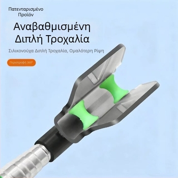 Ανοξείδωτη βάση ψαρέματος τοποθετούμενη σε δάπεδο, με κεφαλή διπλού τροχού, αυτόματο μηχανισμό ανάκρουσης και 180° ρύθμιση για μεγάλα καλάμια