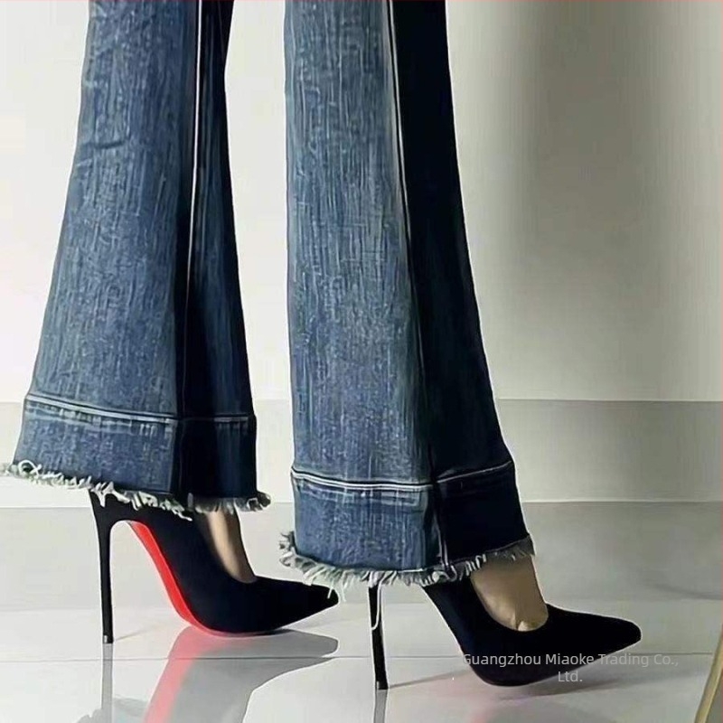 Γυναικείες μαύρες σουέντ γόβες με χαμηλό τακούνι, στρογγυλή μύτη, καουτσούκ σόλα, λατέξ πάτος