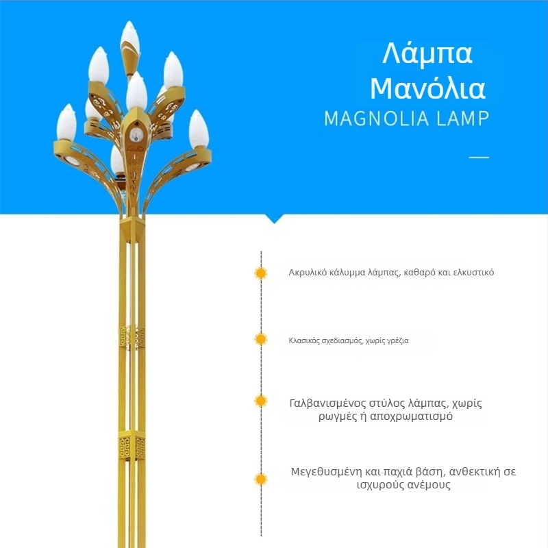 Magnolia λάμπα δρόμου — 10 μ φωτισμός τοπίου, Magnolia δρόμικη λάμπα 8 μ, 12 μ ψηλός στύλος για δημοτική πλατεία