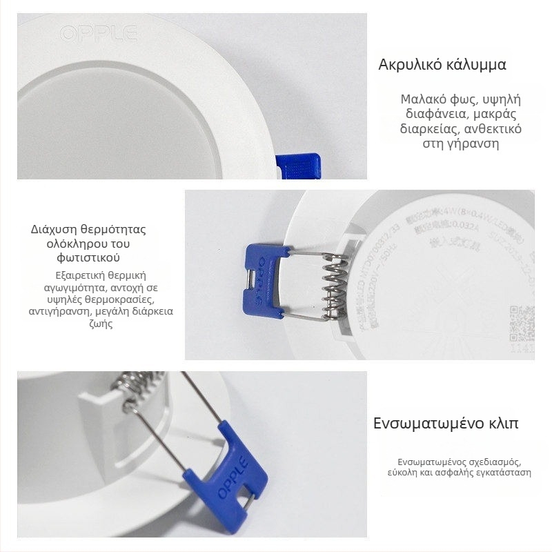 Opple LED εντοιχιζόμενα downlights για σαλόνι και τραπεζαρία, εσωτερικός φωτισμός LED