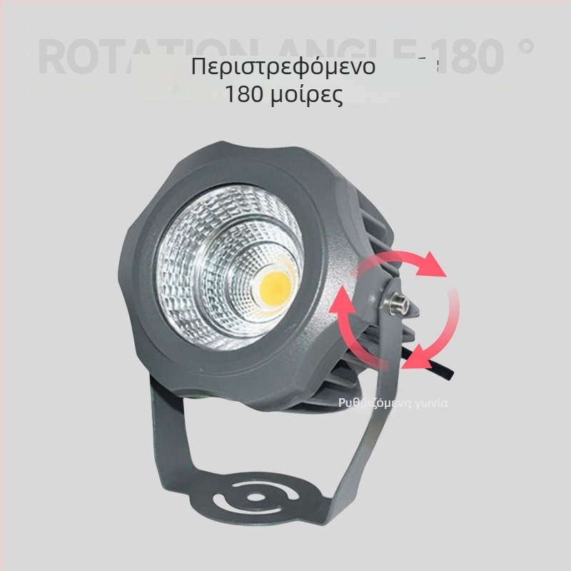 COB LED προβολέας εξωτερικού φωτισμού, στρογγυλός αδιάβροχος προβολέας για δέντρα, τοπίο πάρκου και αυλή, 10W, 3000K, 60°, IP67