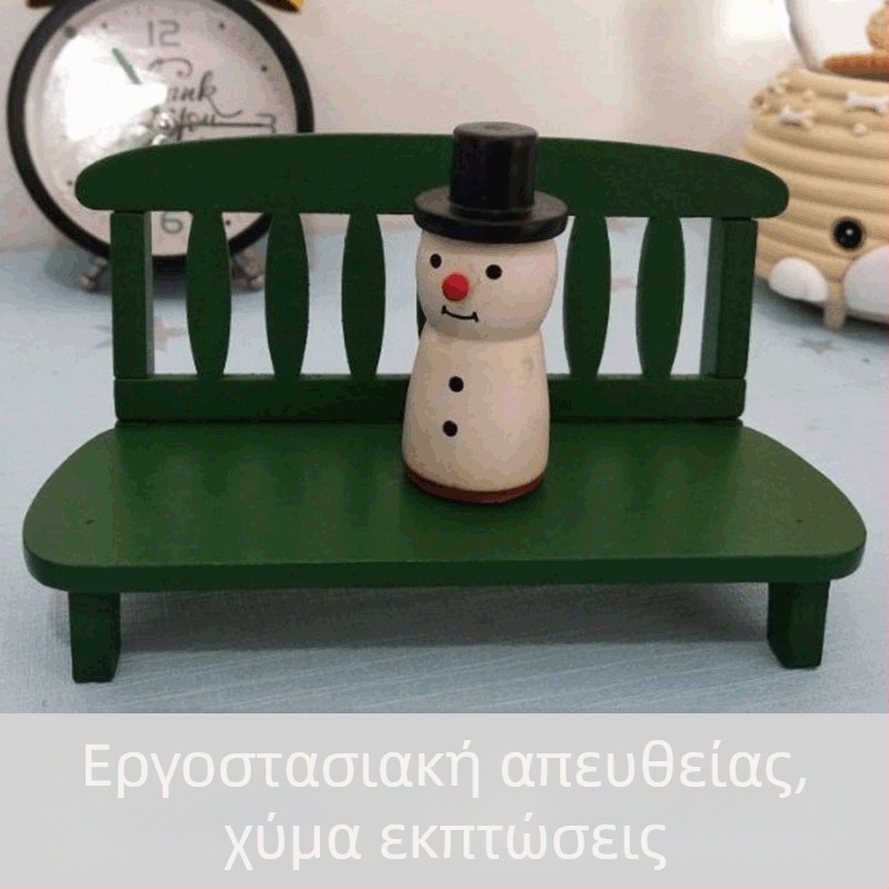 Μίνι ξύλινο παγκάκι με πλάτη – γλυκιά καρτούν διακοσμητική φιγούρα, ρετρό ξύλινο αξεσουάρ για φωτογράφιση, δημιουργικό χειροτεχνικό αντικείμενο