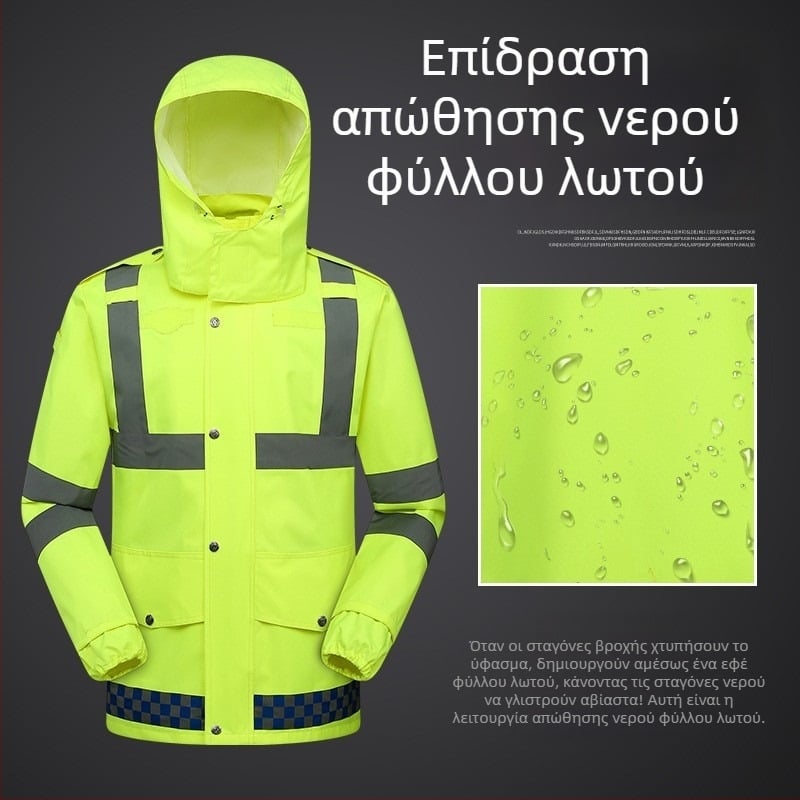 Φθοριώδες πράσινο σετ αδιάβροχο με μπουφάν βροχής και παντελόνια από 300D Oxford PU – σετ για εξωτερικές αποστολές (διαχωριζόμενο)