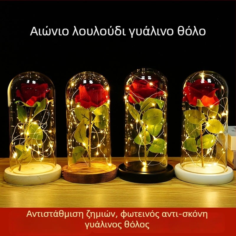 Διατηρημένο λουλούδι σε γυάλινο θόλο με τριαντάφυλλο — επιτραπέζιο διακοσμητικό δώρο