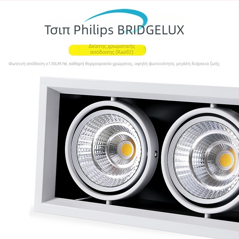 COB LED οροφής προβολέας με διπλή/μονή/τριπλή κεφαλή и τετράγωνη σχάρα, εντοιχιζόμενος για εμπορική χρήση