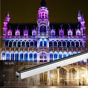 Εξωτερικά LED γραμμικά φώτα με RGB, αδιάβροχα, εξωτερικός έλεγχος, σωληνωτές λωρίδες περιγράμματος κτιρίου