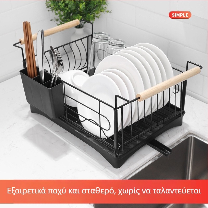 Κουζινίκος ράφι αποστράγγισης και αποθήκευσης πιάτων για νεροχύτη ή πάγκο – πολυλειτουργικός οργανωτής μπολ, πιάτων και ξυλάκια φαγητού
