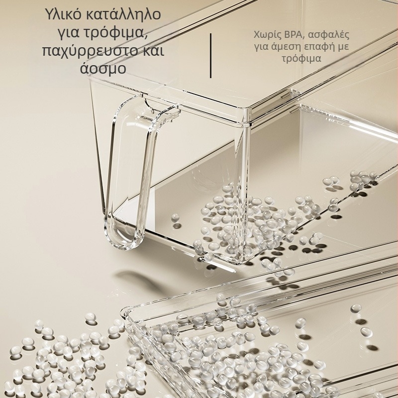 Z2655 Κουτί αποθήκευσης τροφίμων για ψυγείο PET, μεγάλη χωρητικότητα, διαφανές κουτί αποθήκευσης τύπου συρταριού με λαβή