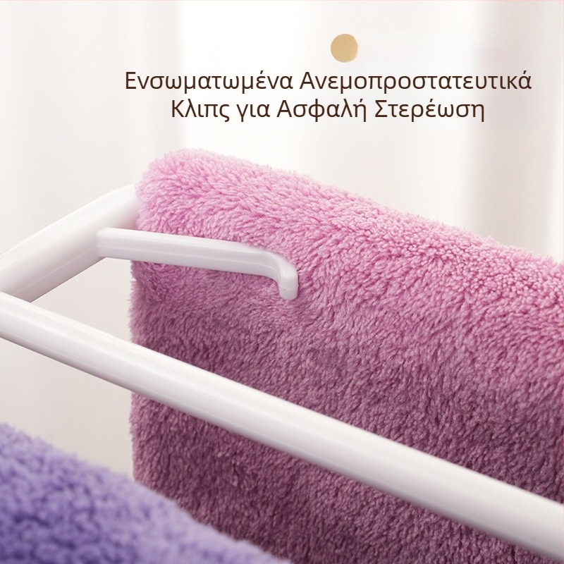 Επεκτεινόμενη κρεμάστρα ρούχων για οικιακή χρήση σε μπαλκόνι, για στέγνωμα λεπτών σεντονιών και πετσετών, με αντιανεμικά κλιπ και 360° γάντζο
