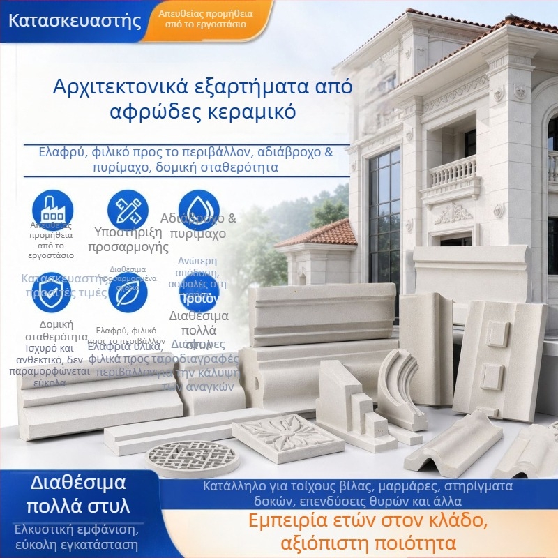 Κεραμικά αφρώδη εξαρτήματα εξωτερικής διακόσμησης τοίχων – ανάγλυφα στοιχεία ευρωπαϊκού στυλ βίλας, στηρίξεις δοκών εξωτερικού, ζώνη και πάνελ ρωμαϊκών κιόνων