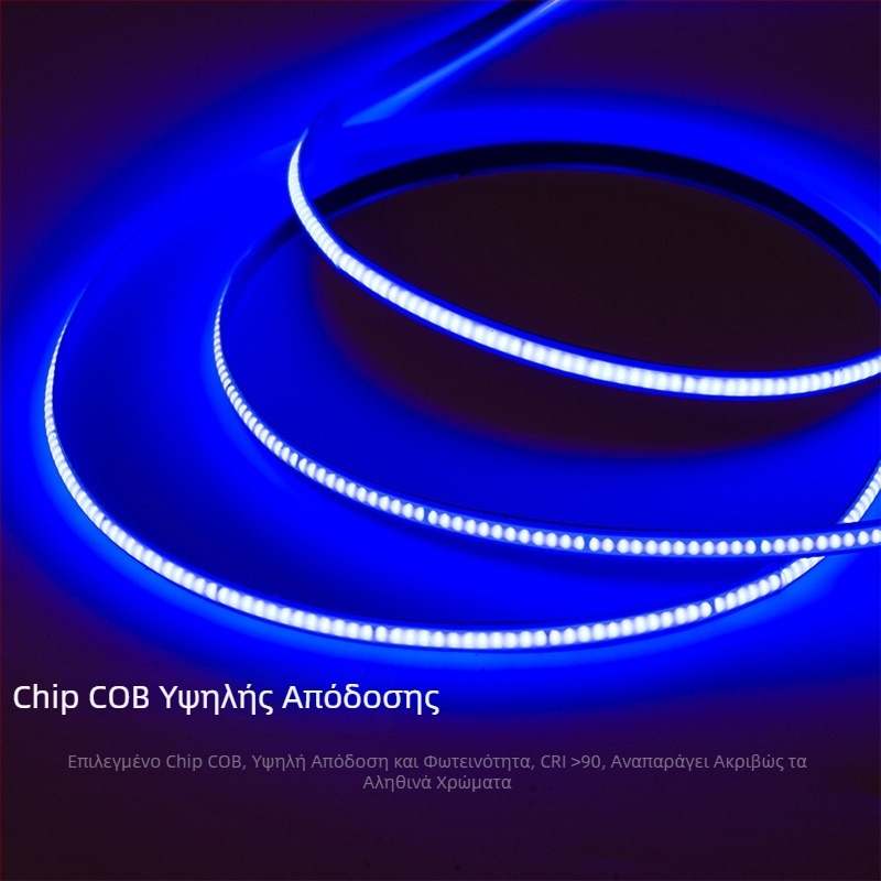COB LED ταινία 24V, 384 LED, πλάτος 8 mm, ευέλικτη, υψηλή φωτεινότητα, χωρίς τρεμόπαιγμα, για μηχανική και οικιακή διακόσμηση, προσαρμόσιμη, 90 CRI, 10 W ανά μέτρο, διάρκεια 50 000 h