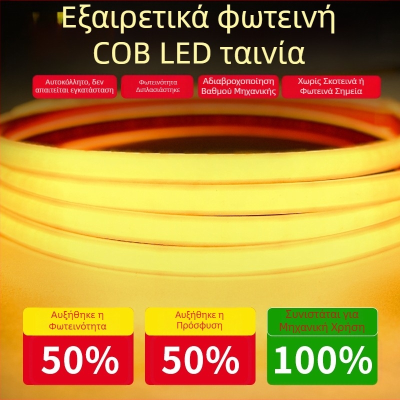 Ταινία LED 220V, εξωτερικά αδιάβροχη, αυτοκόλλητη COB λωρίδα φωτισμού για οικιακή οροφή και ατμόσφαιρα δωματίου
