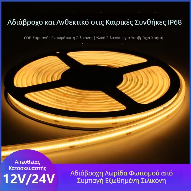 Εξωτερική αδιάβροχη COB LED λωρίδα — στερεά γεμάτη εποξική ρητίνη, χαμηλή τάση, εξαιρετικά φωτεινή, χωρίς σκοτεινά σημεία, ευέλικτη εξώθητη LED λωρίδα