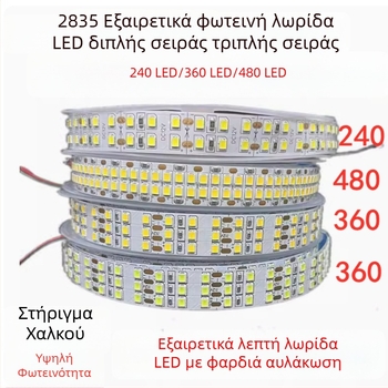 Ταινία LED 12V/24V 2835, αυτοκόλλητη διπλή σειρά, φωτιστικό οροφής με 240/360/480 LED