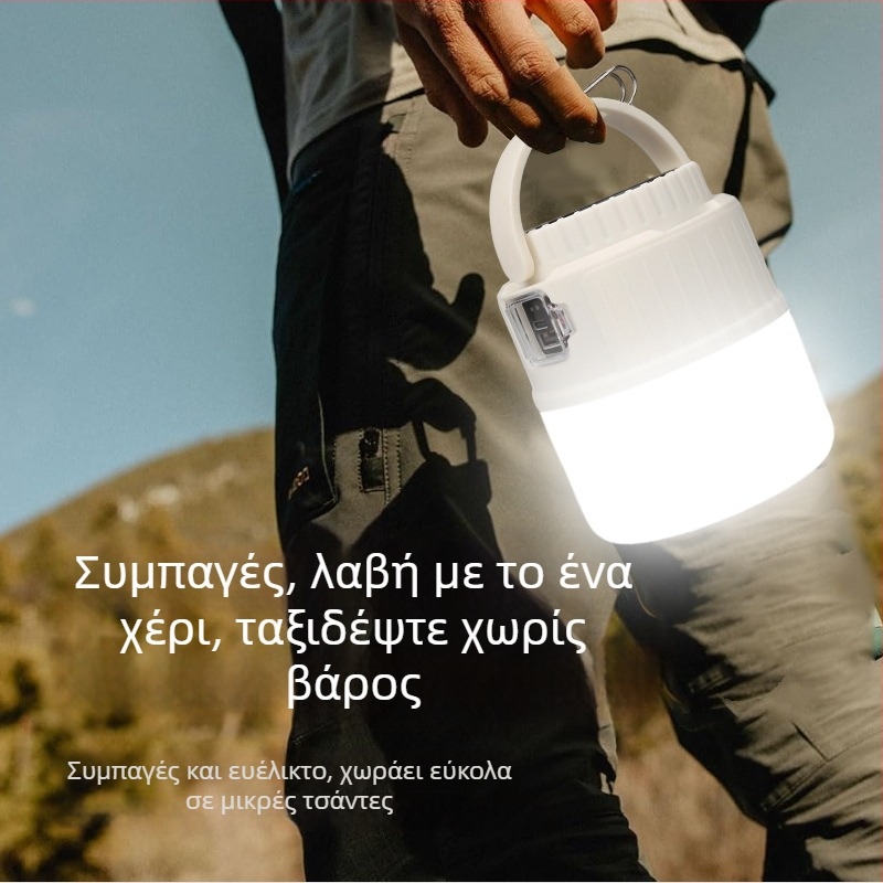 Ηλιακό φως κάμπινγκ με κρεμάστρα — φως έκτακτης ανάγκης σε περίπτωση διακοπής ρεύματος, επαναφορτιζόμενο με μακρά διάρκεια μπαταρίας για εξωτερικές σκηνές
