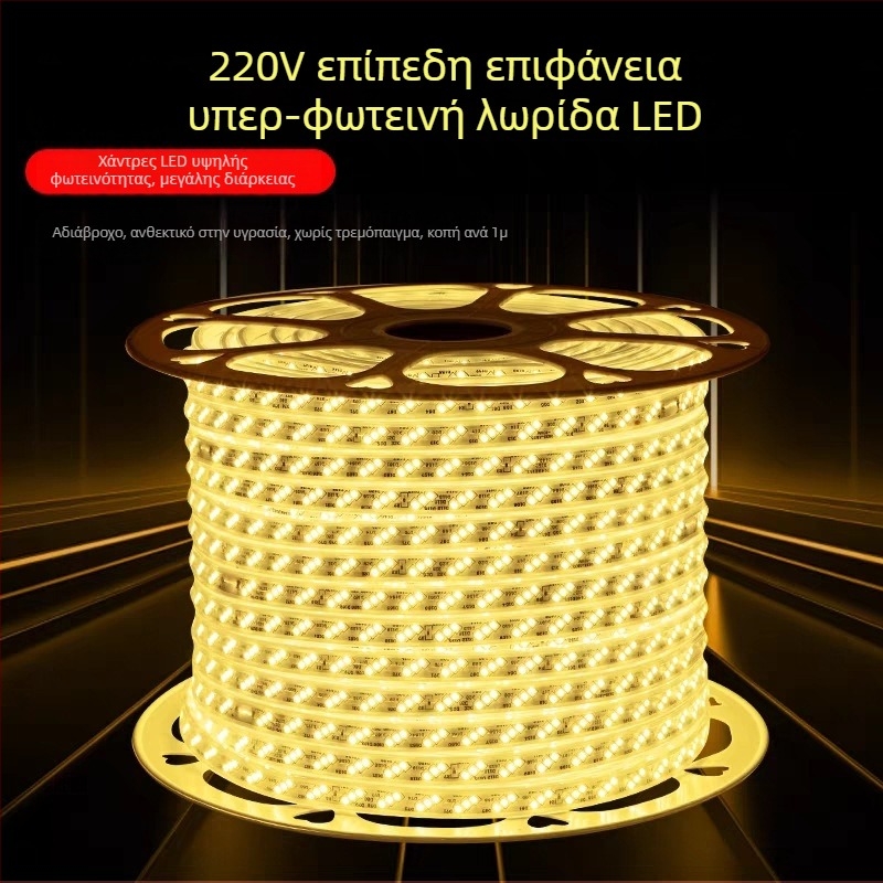 LED ταινία 2835 220V, αδιάβροχη ευέλικτη γραμμική λωρίδα φωτισμού για εξωτερικό και εσωτερικό φωτισμό τοπίου