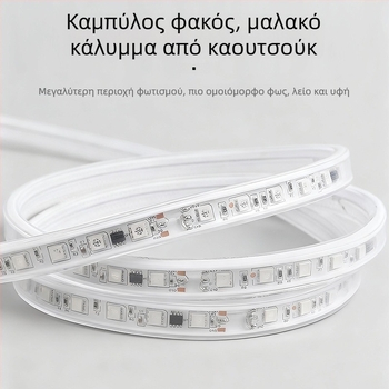 RGB φαντασματικό χρώμα LED ταινία υψηλής τάσης 220V, μήκος 50 m, 5050 LEDs, καουτσούκ επικάλυψη, αδιάβροχη