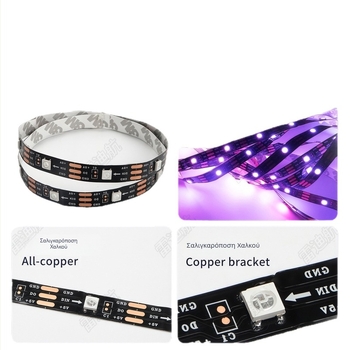 LED Πολύχρωμο Φωτιστικό Πυροτεχνίας με USB και Bluetooth, Εσωτερικός Διακοσμητικός Φωτισμός, Έλεγχος Ήχου με Μελωδία, 5V