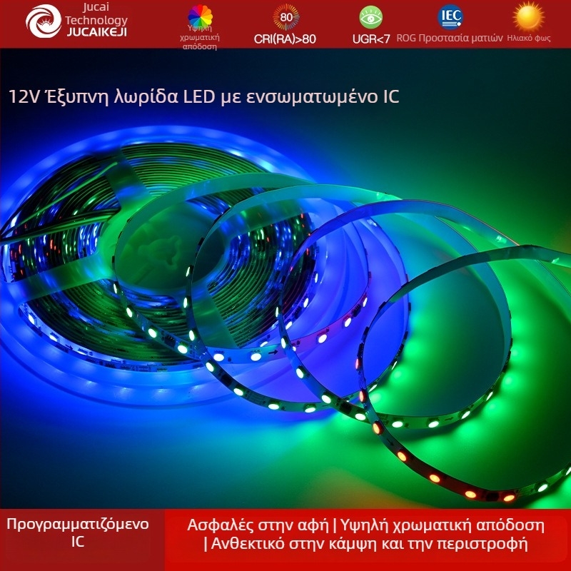 TM1934A 5050 RGB LED ταινία με εξωτερικό IC, προγραμματιζόμενος πλήρης χρωματισμός, λειτουργία συνέχισης από διακοπή